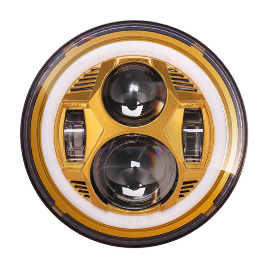 Hydrus 7" LED Headlight with Amber/White Halo - Gold