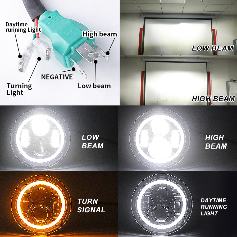 Hydrus 7" LED Headlight with Amber/White Halo - Orange
