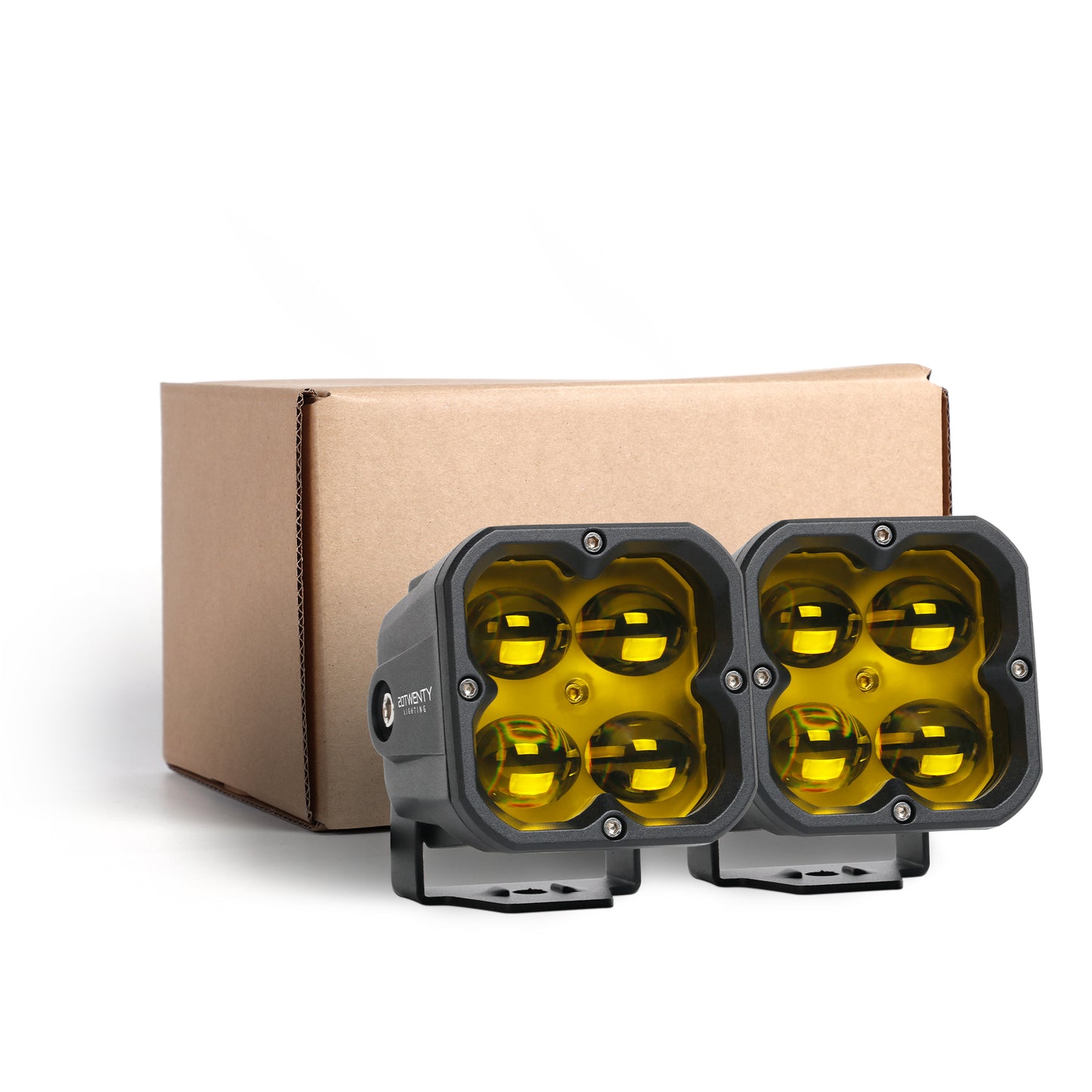 Orion 3" Square Yellow Fog Light Pair with Amber Backlight
