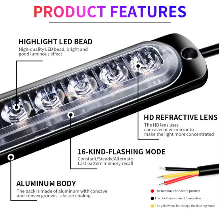 6 LED Waterproof Amber Strobe Light w/10 Flash Patterns