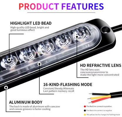 LED Waterproof White/Amber Strobe Light w/52 Flash Patterns